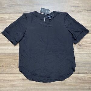 Club Monaco Womens Overlay Short Sleeve‎ Top Size XS Black Curved Hem Lined